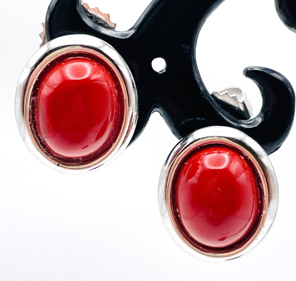 Red Coral Sterling Silver Stud Earrings QVC Honora Collection H 925 Clutch Back